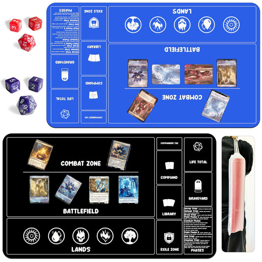 HaoSiTeck card playmat two-pack with dice for organized beginner games.