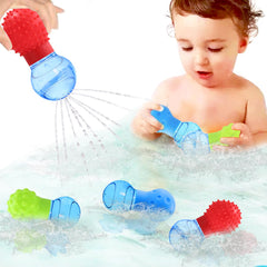 HAPATOYS 3-pack group shot showing colorful bath toys for toddlers