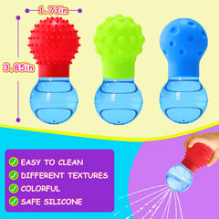 HAPATOYS bath toy being squeezed to fill with water for sensory play and motor skills