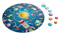 Double-sided poster with planet facts complements the space-themed puzzle
