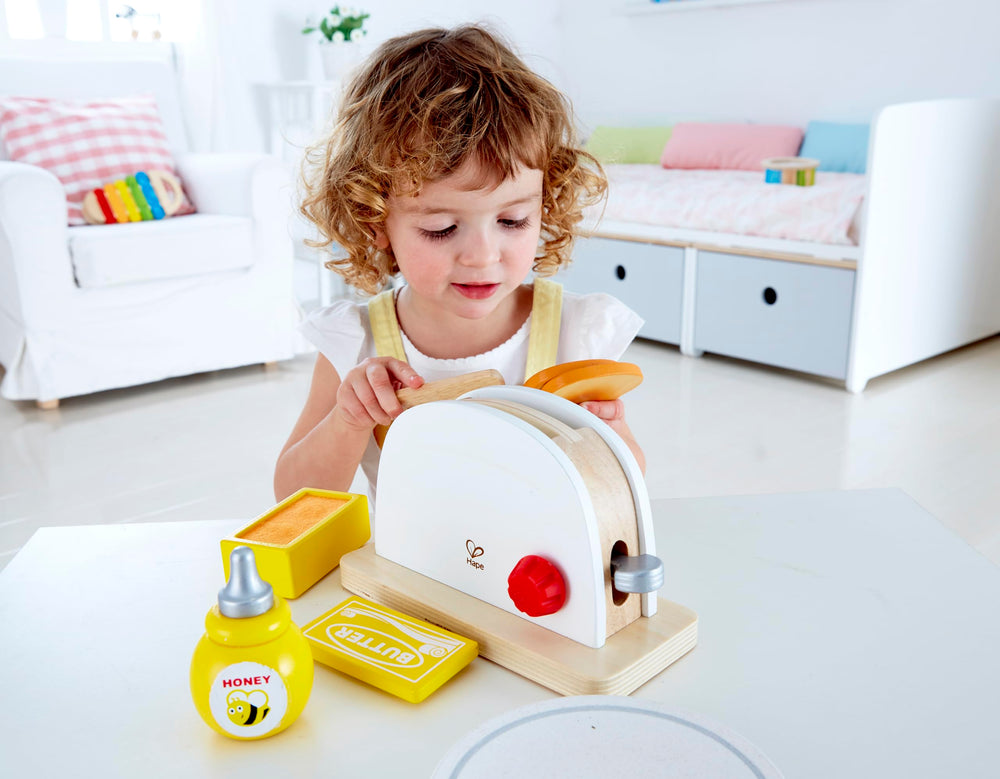 Hape toaster set honey jar for realistic pretend breakfast moments
