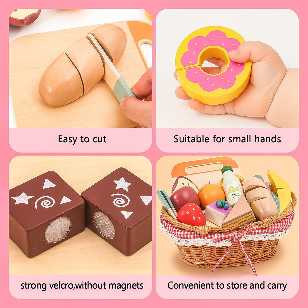 HAPGFS wooden bakery treats for pretend kitchen role-play and fine motor skill practice