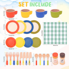 HAPGFS wooden play dishes utensils promote pretend dining with sturdy, safe handling.