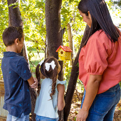 Hapinest birdhouse display outdoors for garden charm and birds.