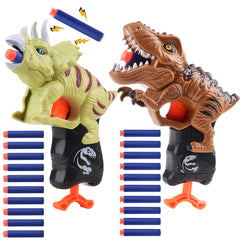 Happitry dinosaur gun with T-Rex design, perfect for imaginative toddler play indoors.