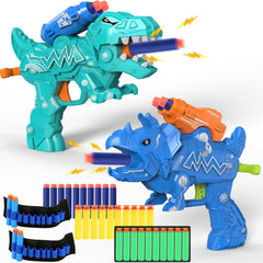 Happitry dinosaur toy gun pull-back action for toddlers, easy handling and coordination.