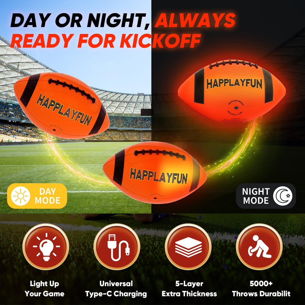 Happlayfun glow-in-the-dark football designed for safe outdoor play.