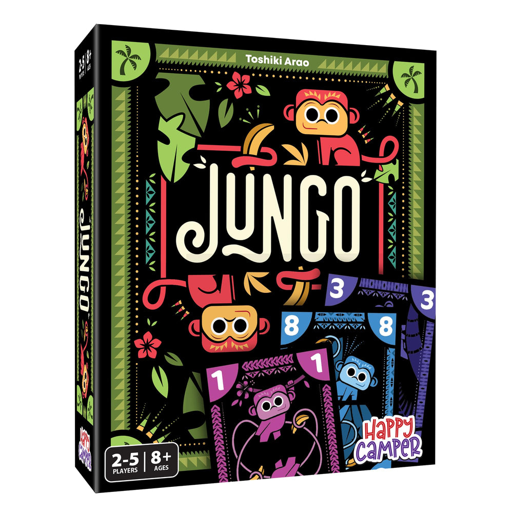 Happy Camper Jungo box and cards ready for family play.