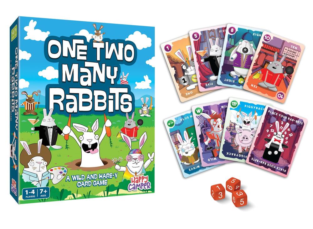 Happy Camper One Two Many Rabbits card collection showcases colorful cards and quick combos.