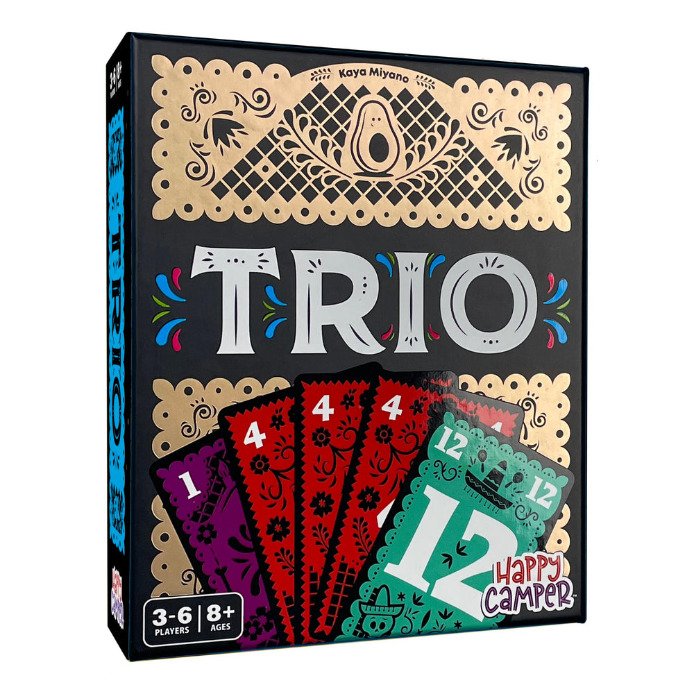 Happy Camper Trio card game packaging shown for quick family fun.