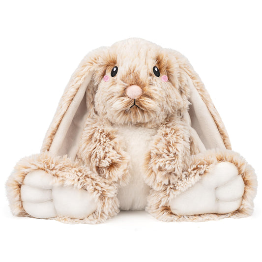 Happy Fuel Bunny microwavable stuffed animal offers cozy warmth on demand.
