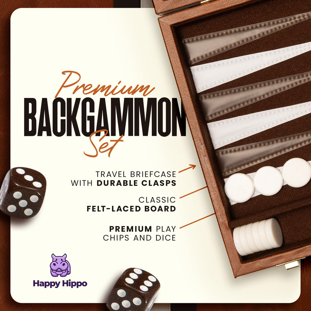 Happy Hippo backgammon contents box showcases the complete set
