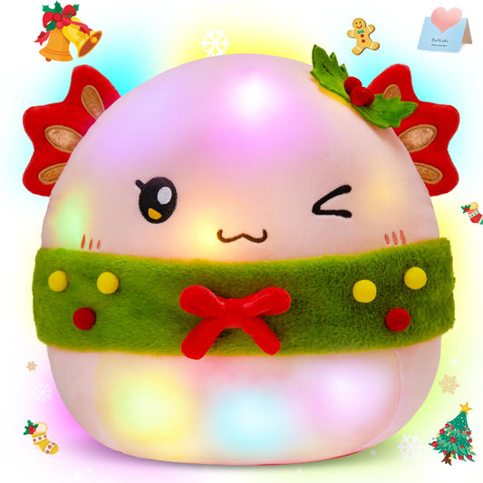 HappySpot Christmas light-up axolotl plush with wreath for festive glow