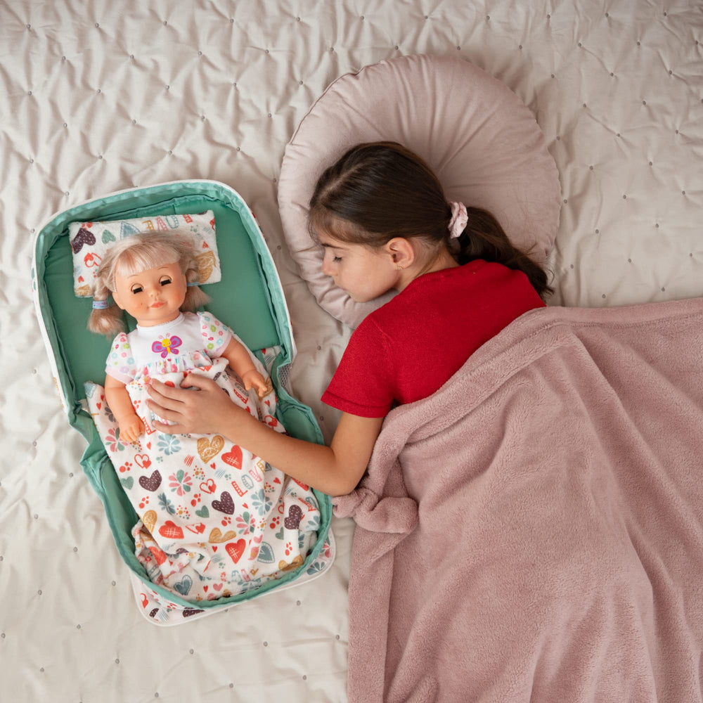 HappyVk Baby Doll Bed Set doll-pillow adds gentle support during pretend naps.