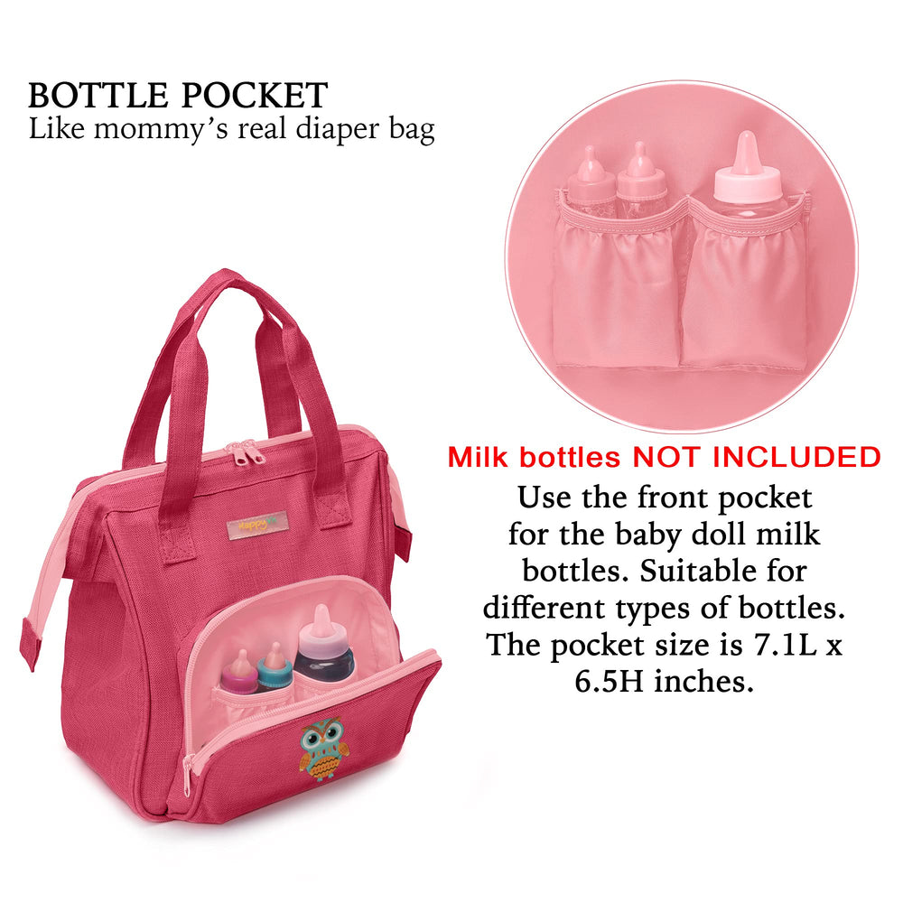 HappyVk diaper bag with owl embroidery side view showing roomy interior