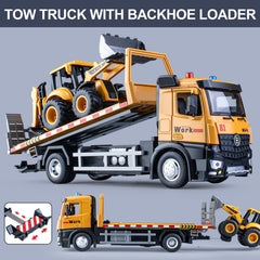 HAPYAD tow truck flatbed tilting deck enables easy loading of toy vehicles.