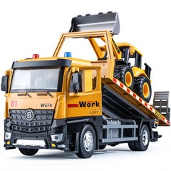 HAPYAD tow truck with metal cab highlights sturdy construction for rugged play.