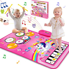 Hapyland baby music mat showing piano and drum sections for toddler play and exploration