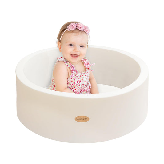 HARBOLLE Baby Ball Pit with white memory foam walls for safe play.