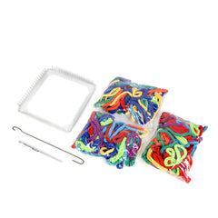 Illustrated instructions guide Harrisville Designs Friendly Loom weaving ideas.
