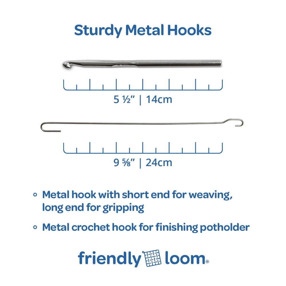 Two hooks included for weaving and finishing tasks in Harrisville kit