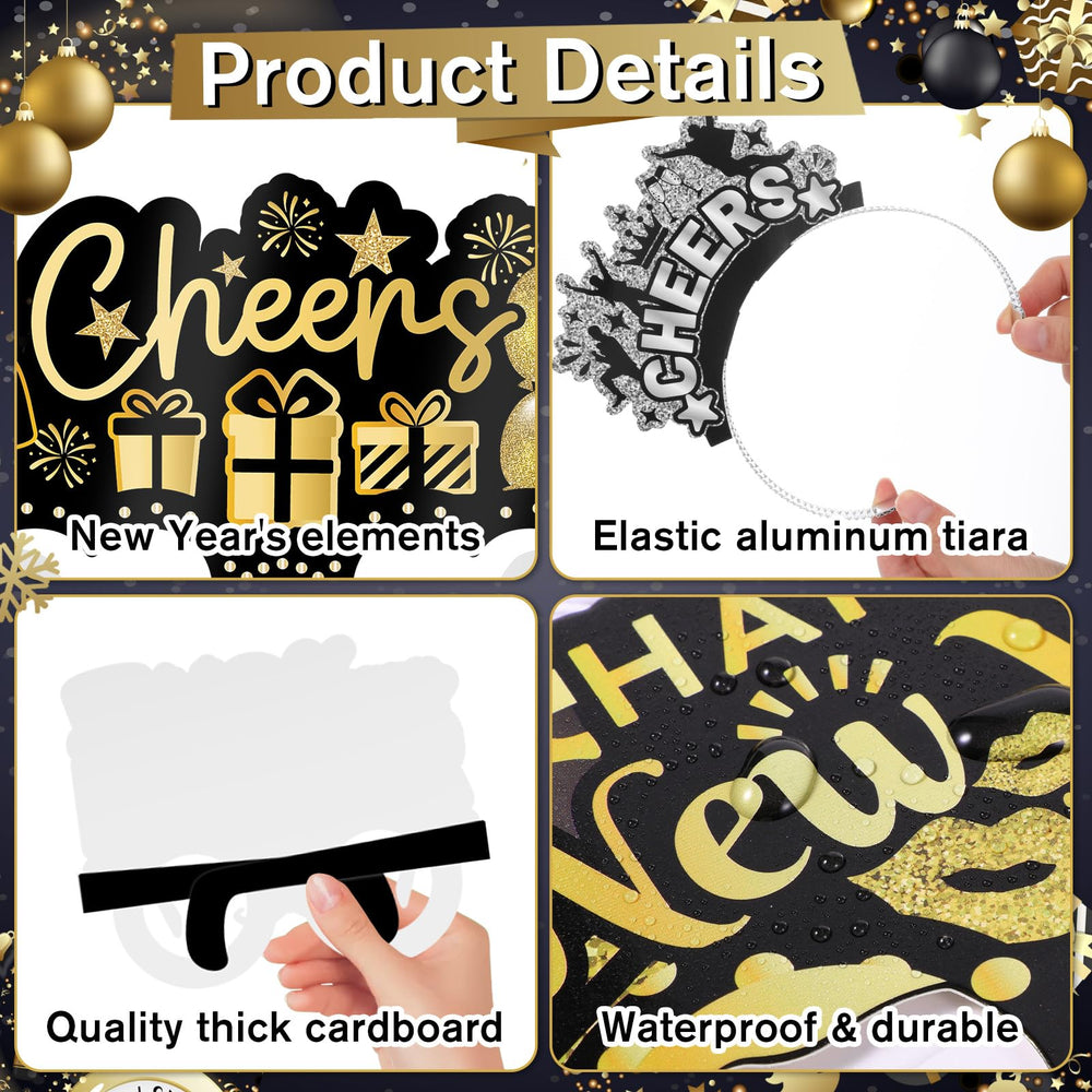 Close-up of Harrycle glasses with black and gold glitter accents for stylish looks.