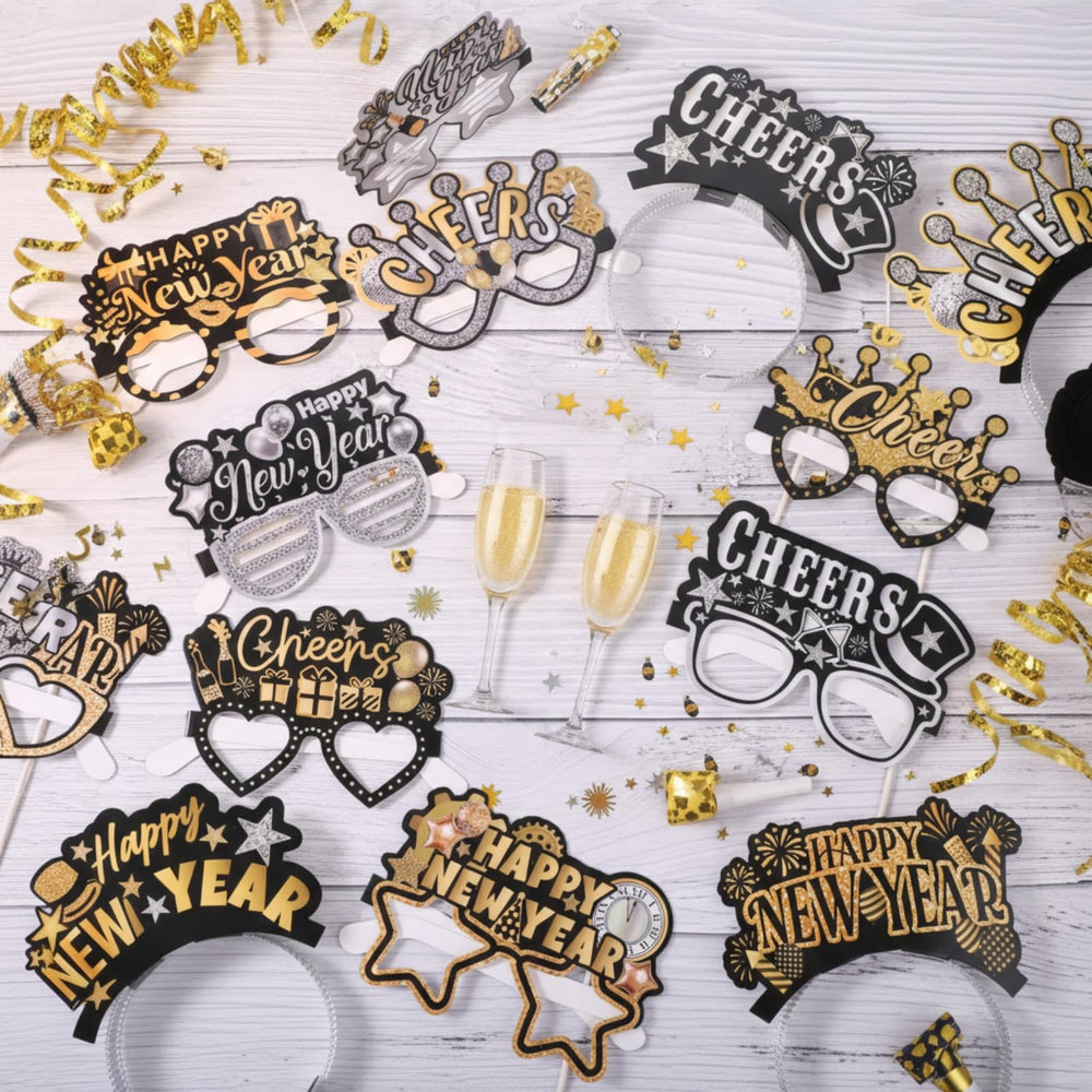Harrycle Happy New Year headbands provide comfortable, glittering wear for photos.