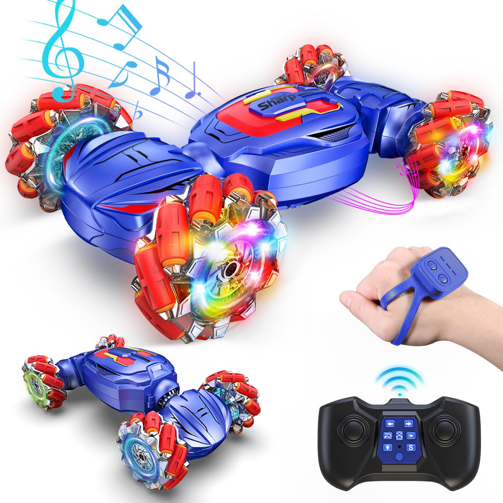 HarworLife gesture-sensing RC stunt car shown in action with hand control.