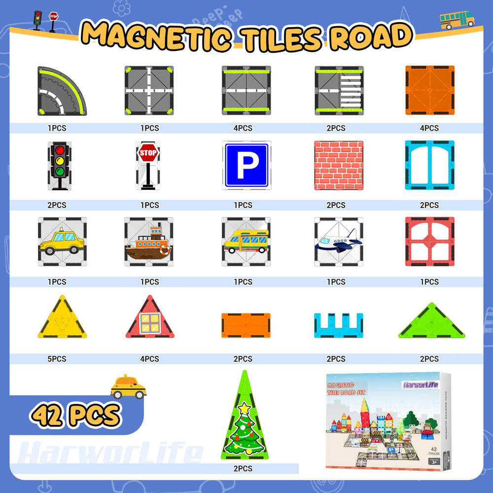 HarworLife kids engage in imaginative road layout adventures with magnetic tiles.