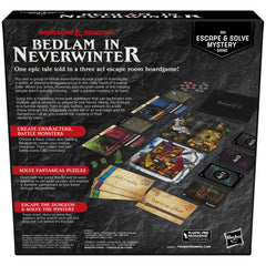 Hasbro D&D Bedlam Neverwinter character creation section shows Race and Class options