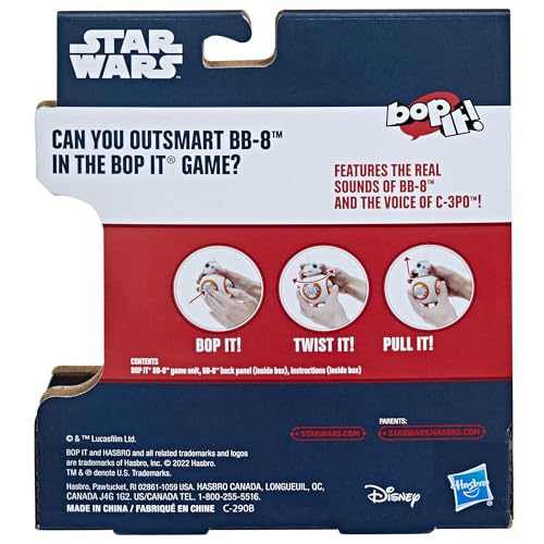 Vivid BB-8 lights and sounds heighten immersion during Hasbro Bop It! play.