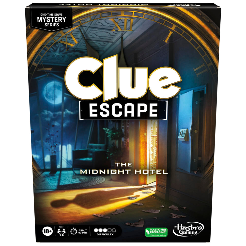 Hasbro Clue Escape Midnight Hotel setup scene, easy to start a family game night