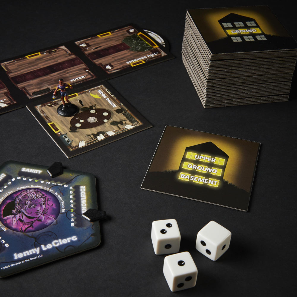 Hasbro Gaming Betrayal at House on the Hill Second Edition game night setup and moods.
