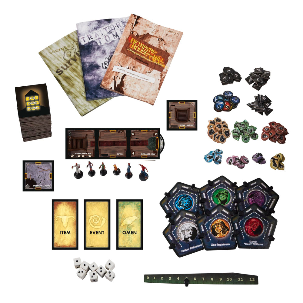 Hasbro Gaming Betrayal at House on the Hill Second Edition room tiles set a shifting mansion.