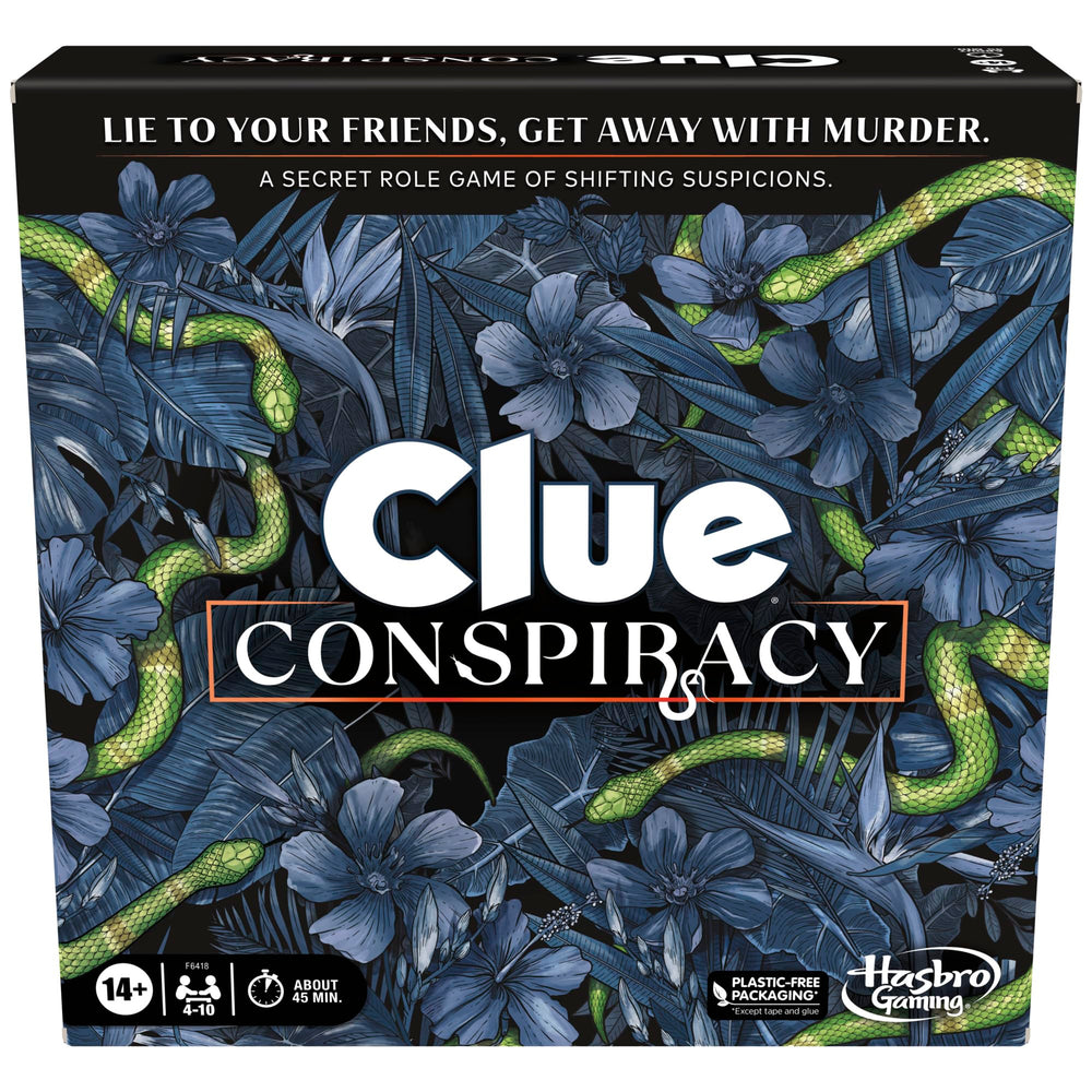 Hasbro Clue Conspiracy game box and components ready for group play.
