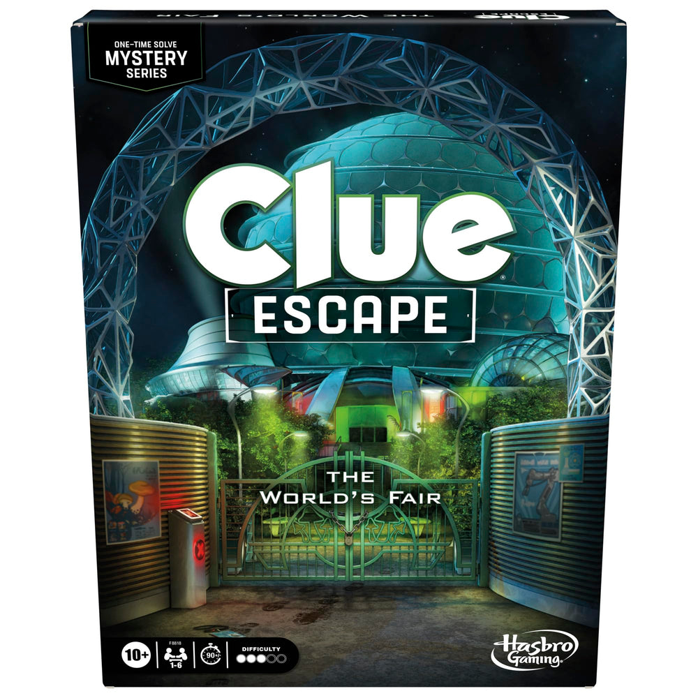 Hasbro Gaming Clue Escape World’s Fair board showing evolving exhibit layout for team play.