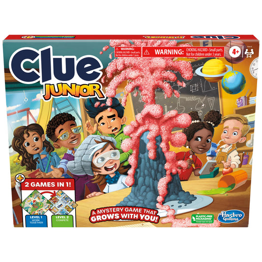 Hasbro Gaming Clue Junior playground mix-up scene supports cooperative problem solving during play.
