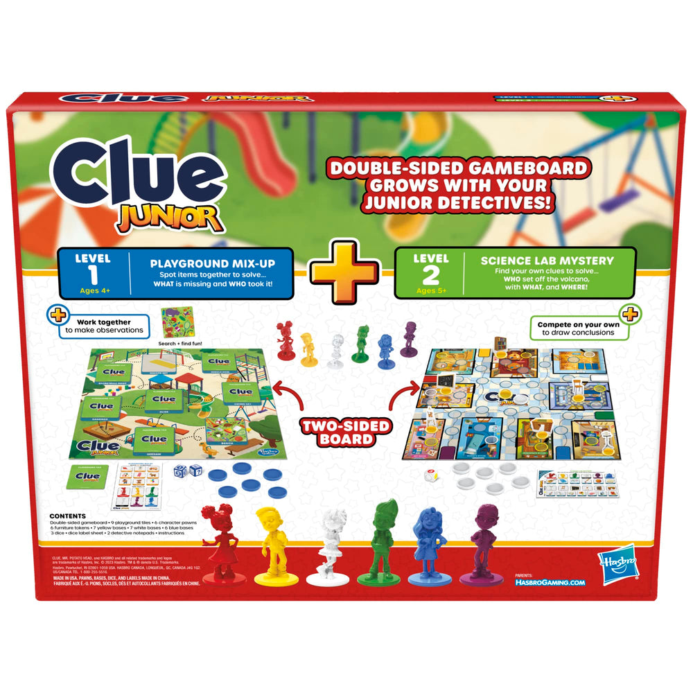 Hasbro Gaming Clue Junior science lab mystery image invites deduction in a kid-friendly setting.