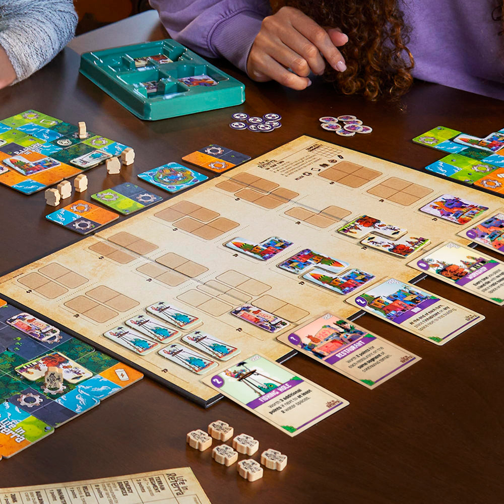 Hasbro Gaming Life in Reterra building-cards reveal powers that affect scoring