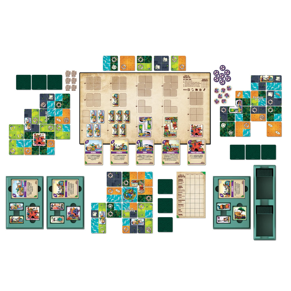 Hasbro Gaming Life in Reterra setup-board organizes cards and tiles for quick play