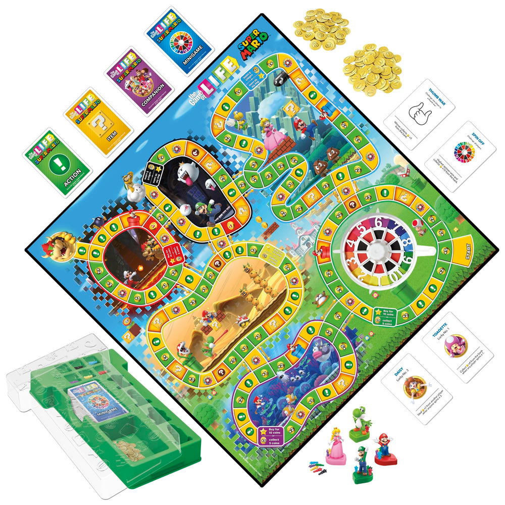 Mario figurine takes the lead during play in The Game of Life: Super Mario Edition.