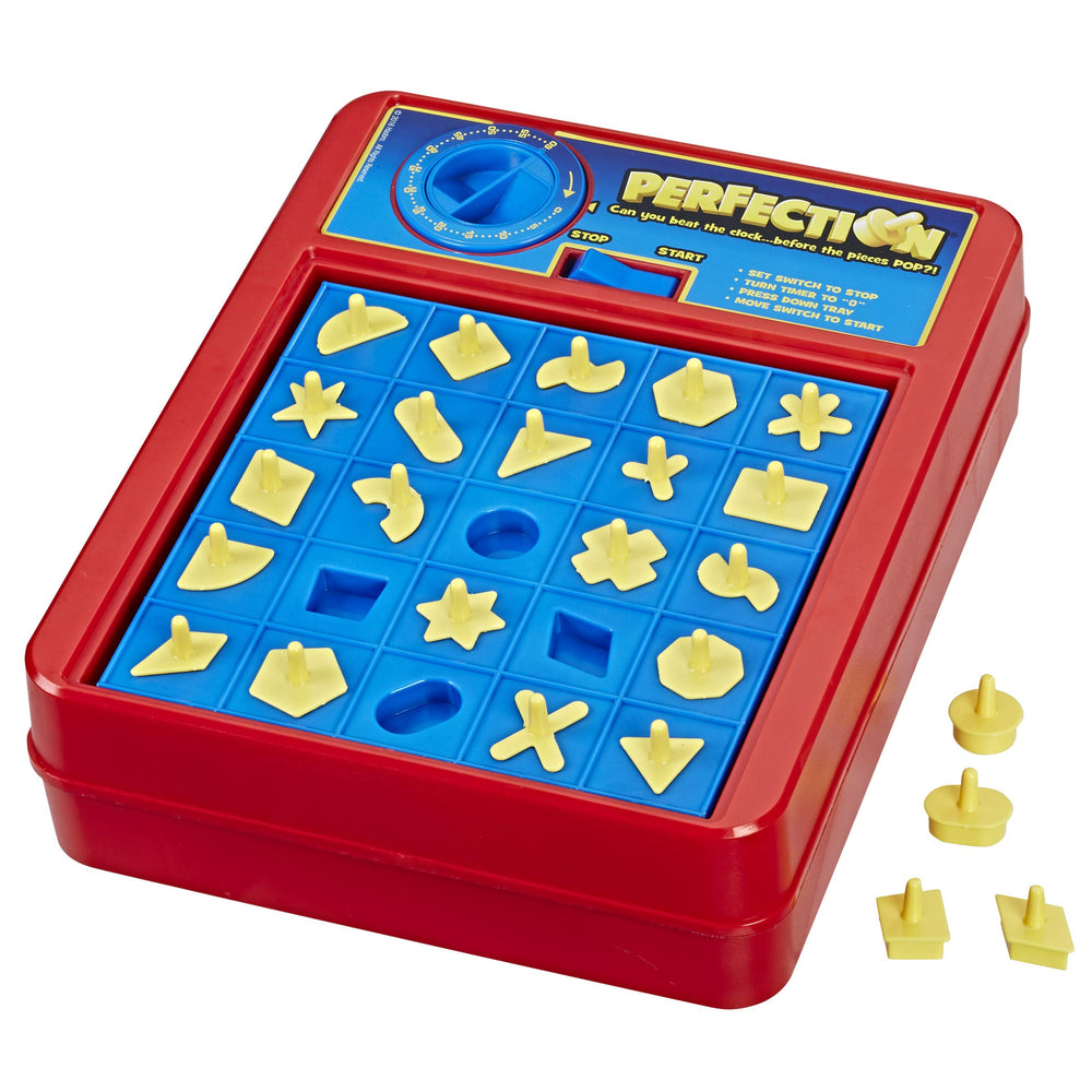 Hasbro Gaming Perfection shape pieces providing tactile play and fine motor practice