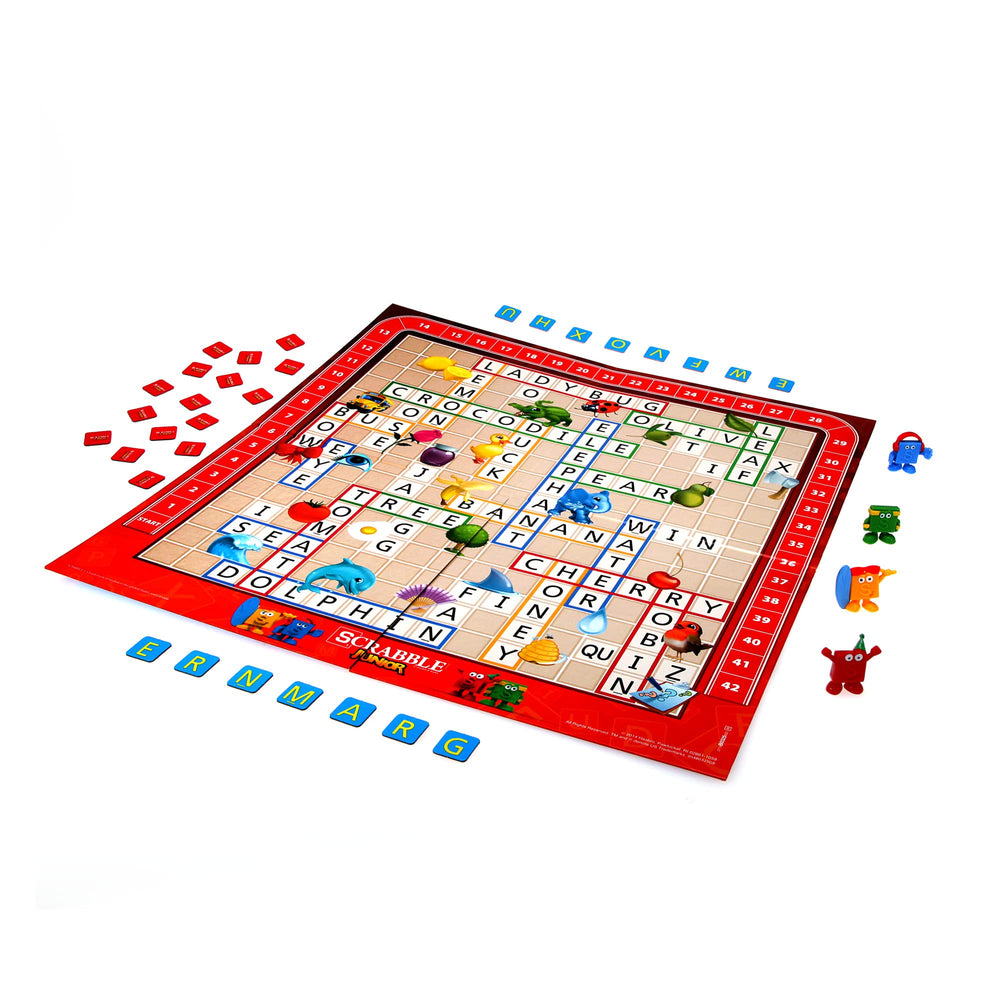 Hasbro Gaming Scrabble Junior tiles and board supporting early spelling practice