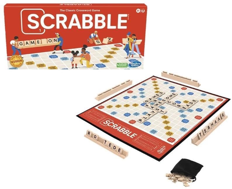 Hasbro Gaming Scrabble textured gameboard helps tiles stay steady for precise words.
