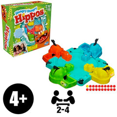 Hasbro Hungry Hungry Hippos suitable for ages 4 and up.