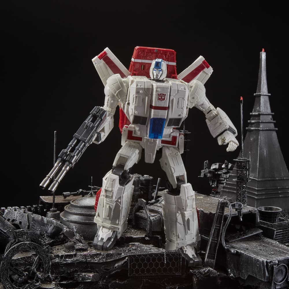 Hasbro Jetfire 11-inch figure close-up highlights detailed sculpt and authentic chrome-like finish.