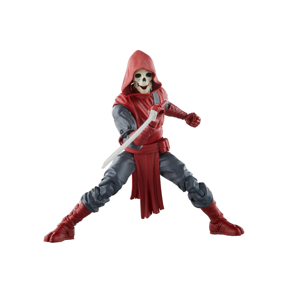 Hasbro Marvel Legends Fist Ninja accessories display for shelf setup.