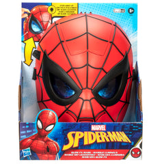 Hasbro Marvel Spider-Man Glow FX Mask eye lenses lit for immersive nighttime adventures.