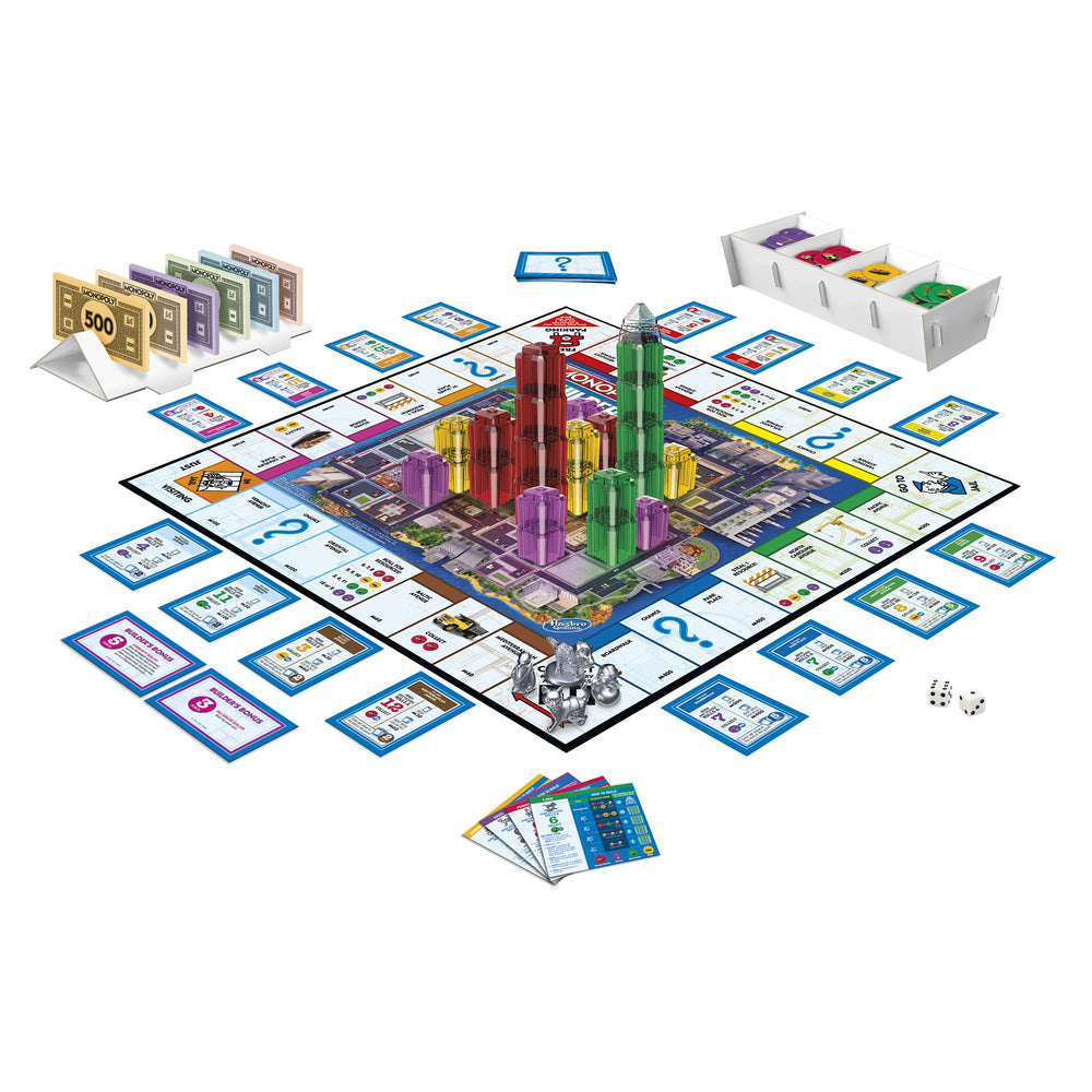 Hasbro Monopoly Builder builder blocks enabling tower construction and planning