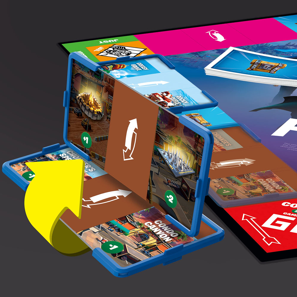 Hasbro Monopoly Flip Edition Action die and storm effects in play.